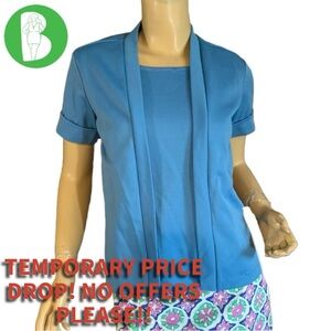 VINTAGE CIRCA 1970'S SKY BLUE SHORT SLEEVE KNIT TOP (S)